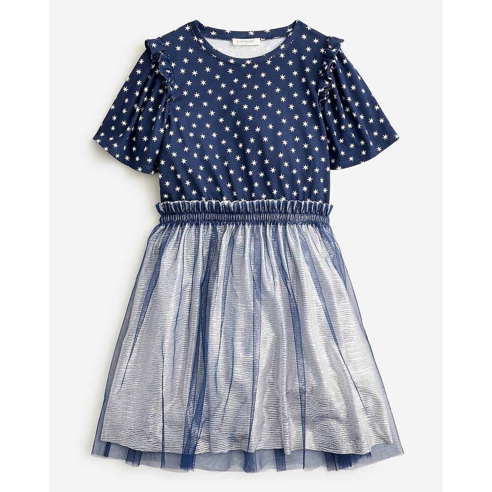 NWT Crewcuts Sz 2 metallic tulle mixi dress stars navy silver